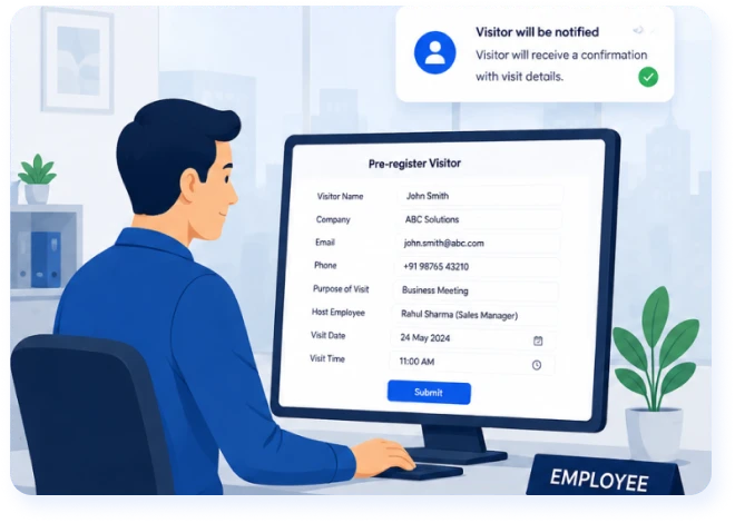 Employee Pre-registers the Visitor